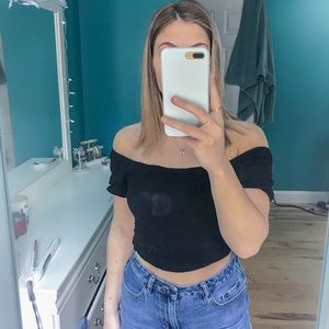 cropped ribbed off the shoulder